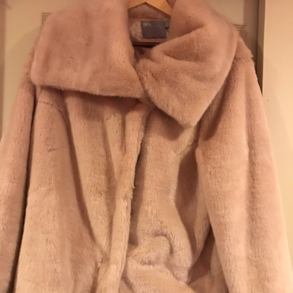 ASOS faux fur pale pink collared jacket